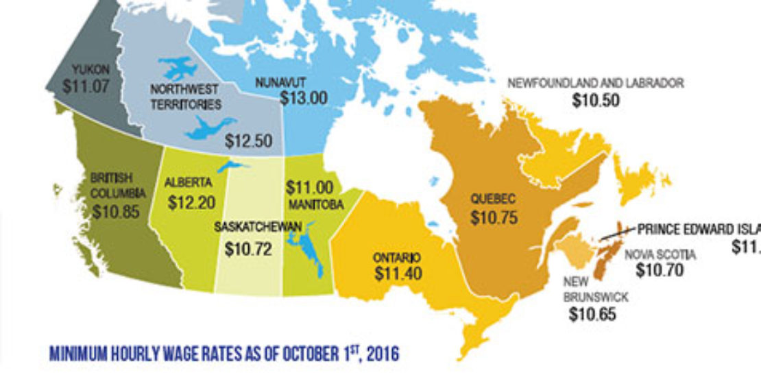 List of Minimum Hourly Wage by Province Effective Since October 1, 2016